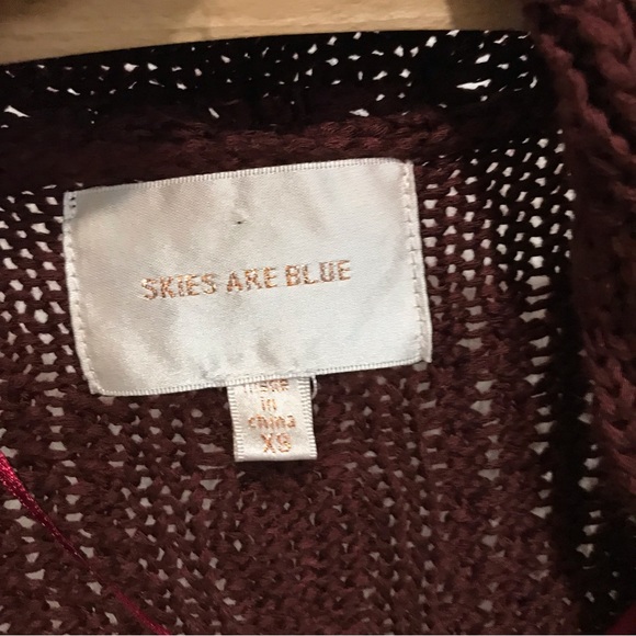 Skies Are Blue Open Front Knit Cardigan Sweater Maroon Sz XS - Picture 5 of 9